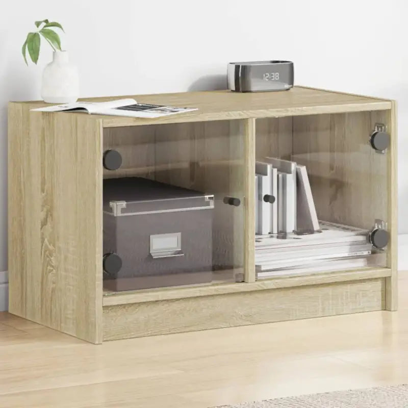 Tv-meubel met glazen deuren en bewerkt hout voor een stijlvolle uitstraling - Sonoma eiken / 1 - Tv-meubels