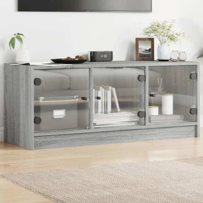Tv-meubel met glazen deuren en bewerkt hout voor een stijlvolle look - Grijs sonoma / 1 - Tv-meubels