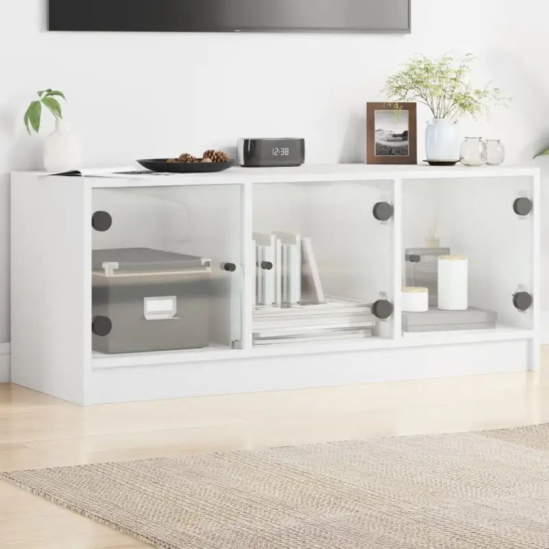 Tv-meubel met glazen deuren en bewerkt hout voor een stijlvolle look - Wit / 1 - Tv-meubels