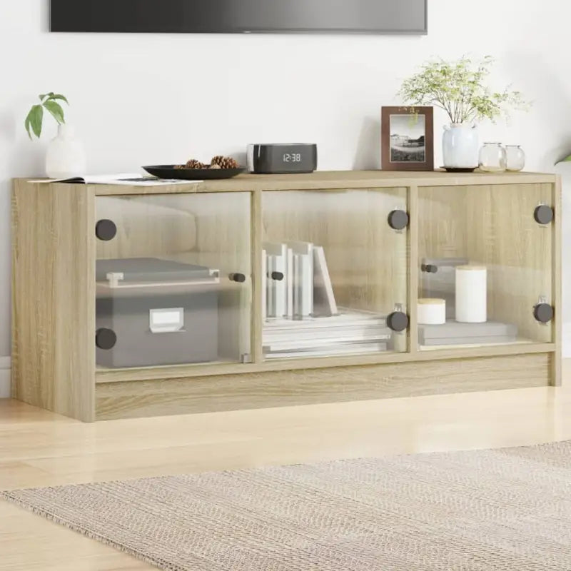 Tv-meubel met glazen deuren en bewerkt hout voor een stijlvolle look - Sonoma eiken / 1 - Tv-meubels