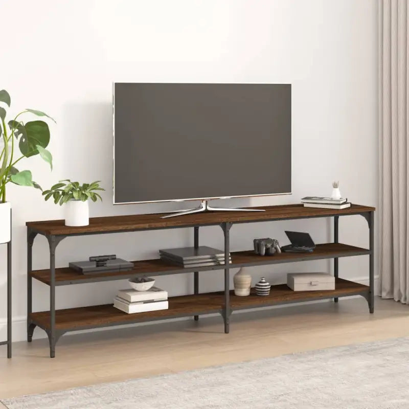 Tv-meubel met industrieel ontwerp en bewerkt hout met verstelbare poten - bruin eikenkleur / 1 / 160 cm - Tv-meubels
