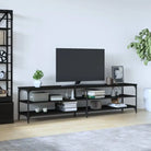 Tv-meubel met industrieel ontwerp en bewerkt hout met verstelbare poten - Zwart / 1 / 200 cm - Tv-meubels