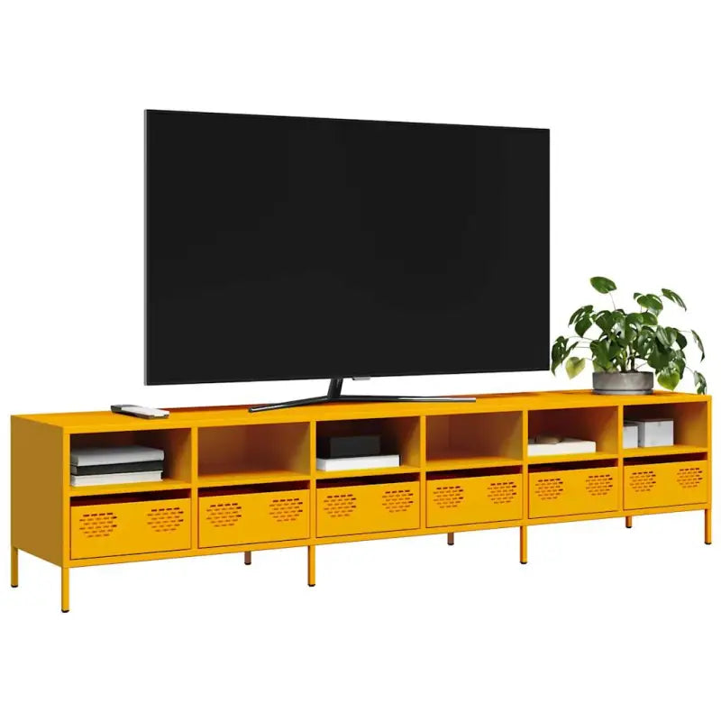 Tv-meubel met koudgewalst staal en verstelbare schroefpoten - Mosterdgeel / 1 / 202 cm - Tv-meubels