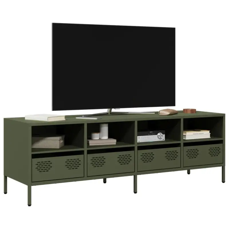 Tv-meubel met koudgewalst staal en verstelbare schroefpoten - Olijfgroen / 1 / 135 cm - Tv-meubels