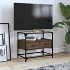 Tv-meubel met metalen frame en glazen blad voor een industrieel interieur - bruin eikenkleur / 1 / 60 cm - Tv-meubels