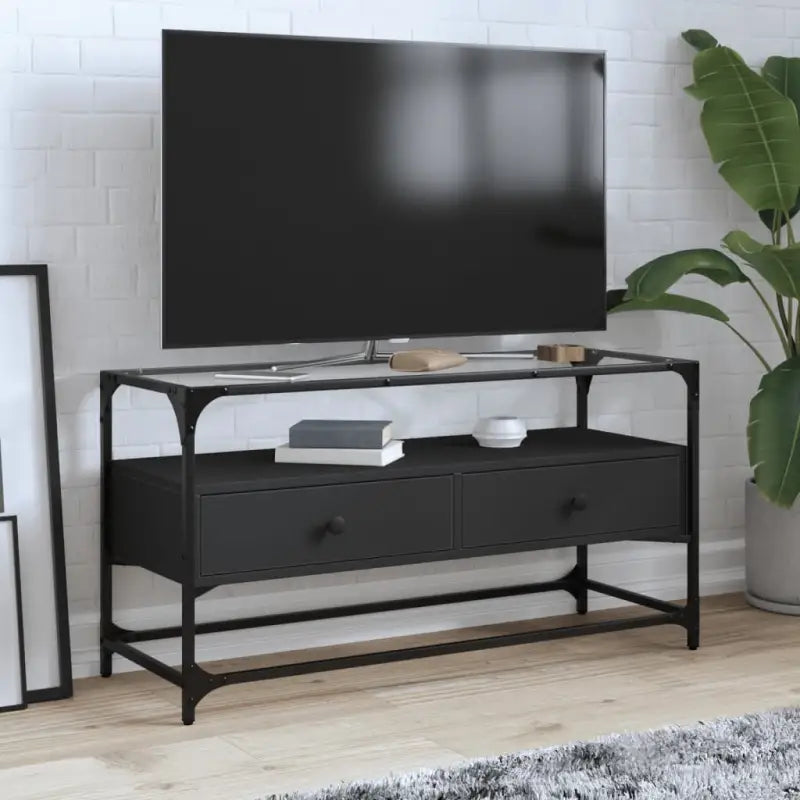 Tv-meubel met metalen frame en glazen blad voor een industrieel interieur - Tv-meubels