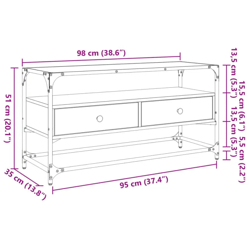 Tv-meubel met metalen frame en glazen blad voor een industrieel interieur - Tv-meubels