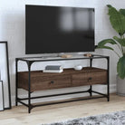 Tv-meubel met metalen frame en glazen blad voor een industrieel interieur - bruin eikenkleur / 1 / 98 cm - Tv-meubels
