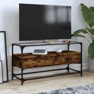 Tv-meubel met metalen frame en glazen blad voor een industrieel interieur - Gerookt eiken / 1 / 98 cm - Tv-meubels