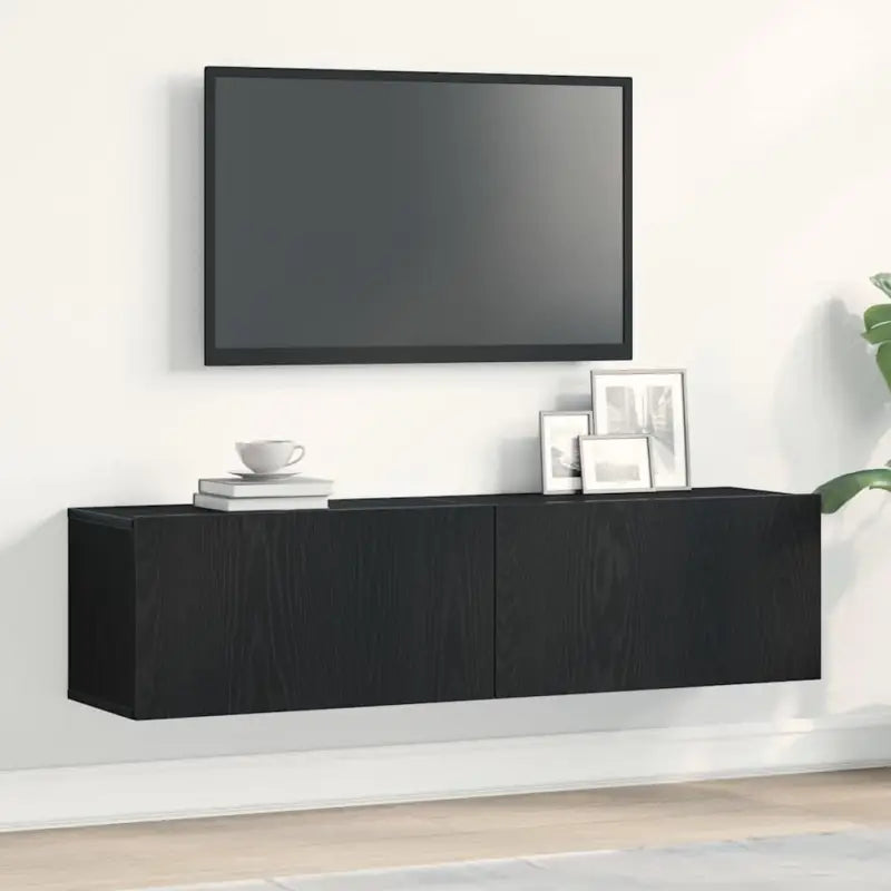 Tv-meubel met neerklapbare deuren en bewerkt hout voor een stijlvolle kamer - Zwart eiken / 1 / 120 cm - Tv-meubels