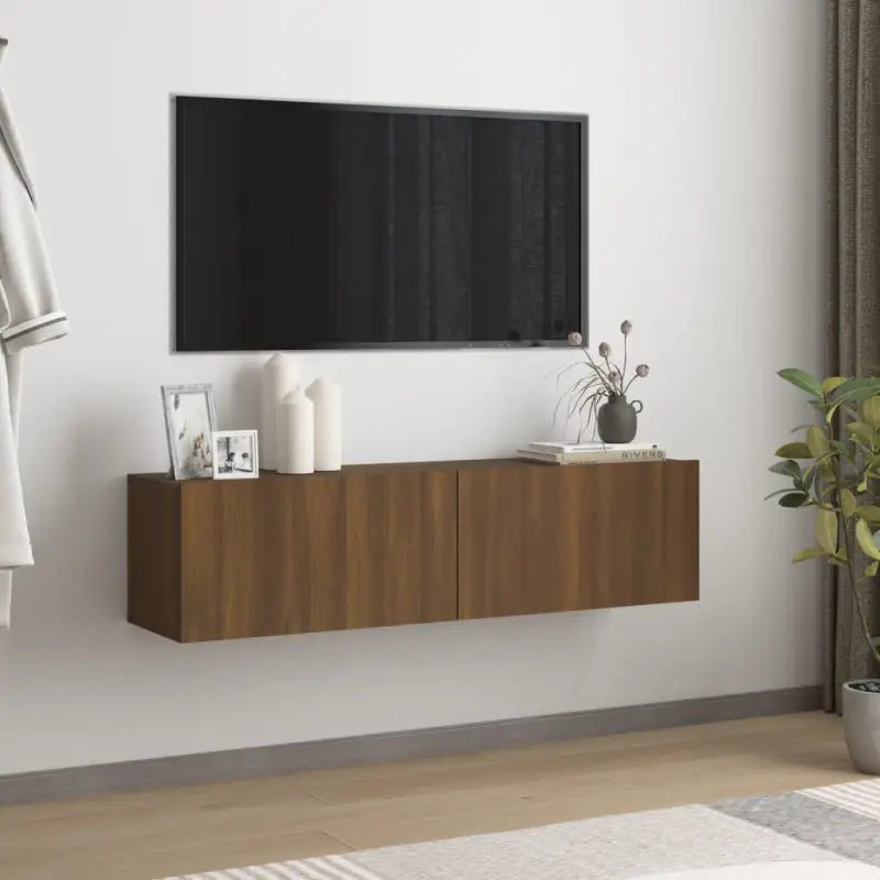 Tv-meubel met neerklapbare deuren en bewerkt hout voor een stijlvolle kamer - bruin eikenkleur / 1 / 120 cm - Tv-meubels