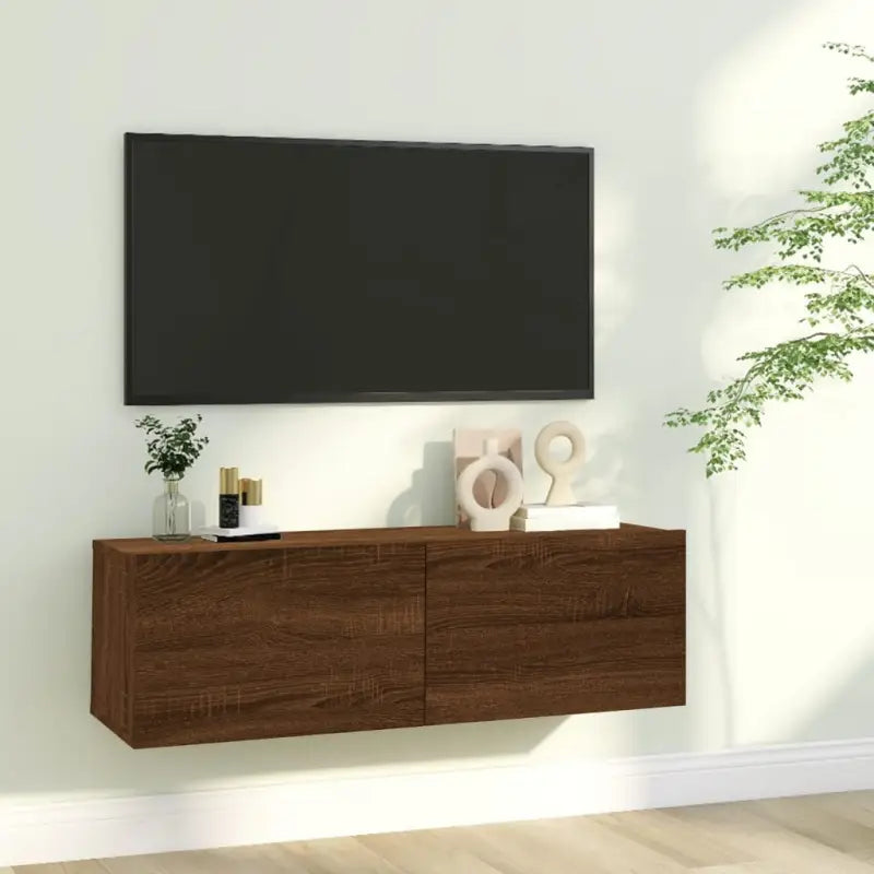 Tv-meubel met neerklapbare deuren en bewerkt hout voor een stijlvolle kamer - bruin eikenkleur / 1 / 100 cm - Tv-meubels