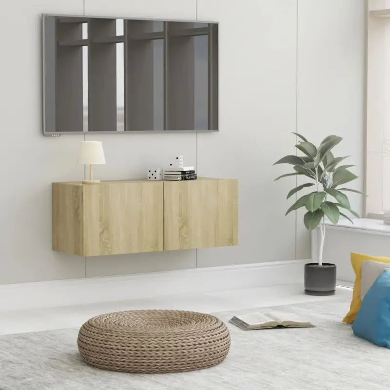 Tv-meubel met neerklapbare deuren en bewerkt hout voor een stijlvolle kamer - Sonoma eiken / 1 / 80 cm - Tv-meubels