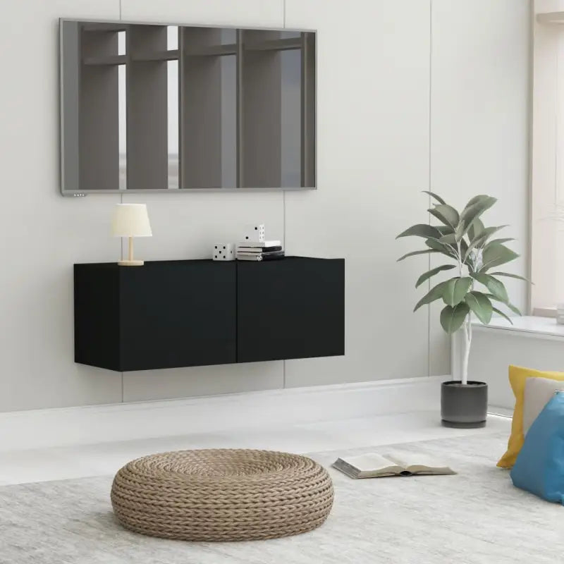 Tv-meubel met neerklapbare deuren en bewerkt hout voor een stijlvolle kamer - Zwart / 1 / 80 cm - Tv-meubels