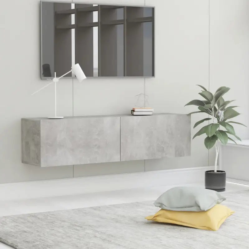 Tv-meubel met neerklapbare deuren en bewerkt hout voor een stijlvolle kamer - Betongrijs / 1 / 120 cm - Tv-meubels