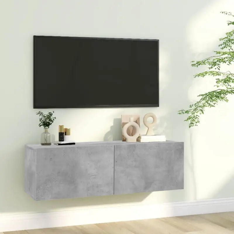Tv-meubel met neerklapbare deuren en bewerkt hout voor een stijlvolle kamer - Betongrijs / 1 / 100 cm - Tv-meubels