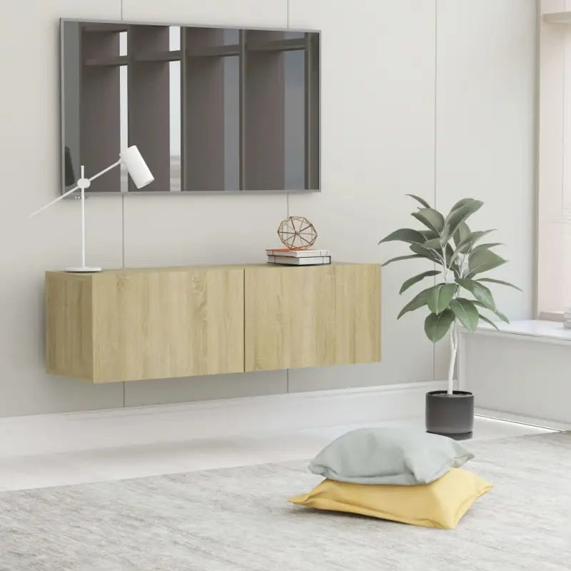 Tv-meubel met neerklapbare deuren en bewerkt hout voor een stijlvolle kamer - Sonoma eiken / 1 / 100 cm - Tv-meubels