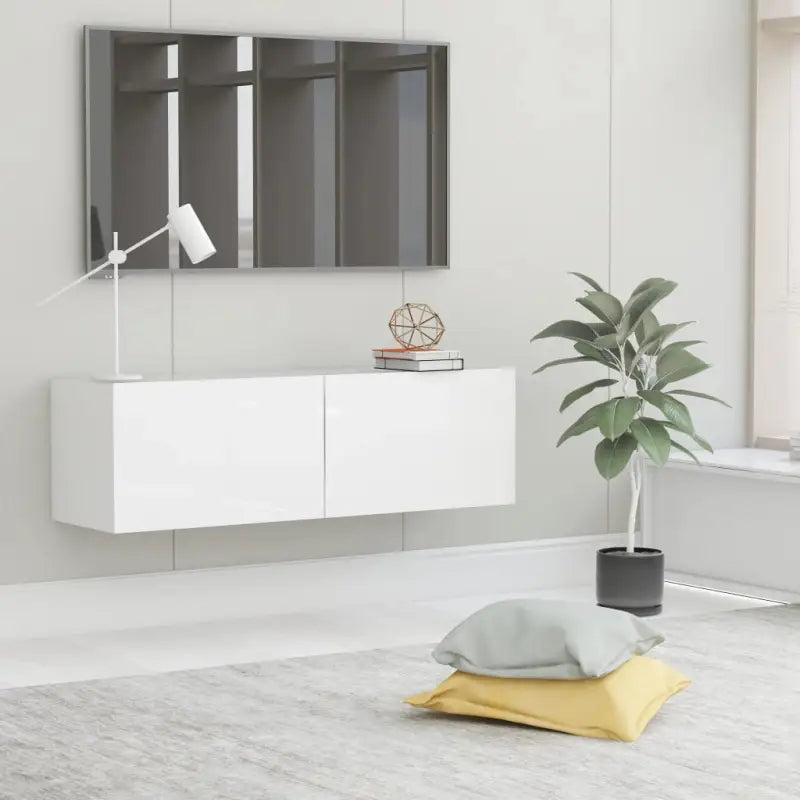 Tv-meubel met neerklapbare deuren en bewerkt hout voor een stijlvolle kamer - Hoogglans wit / 1 / 100 cm - Tv-meubels