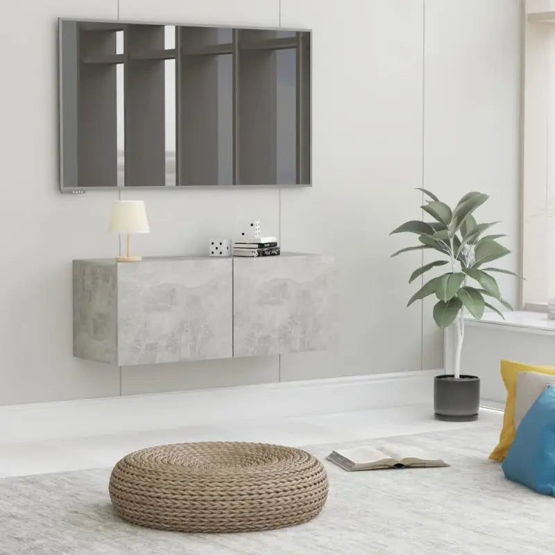 Tv-meubel met neerklapbare deuren en bewerkt hout voor een stijlvolle kamer - Betongrijs / 1 / 80 cm - Tv-meubels