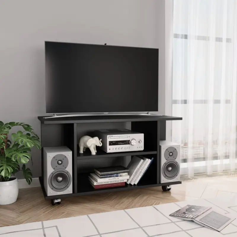 Tv-meubel met open schappen en bewerkt hout voor een trendy interieur - Zwart / 1 - Tv-meubels