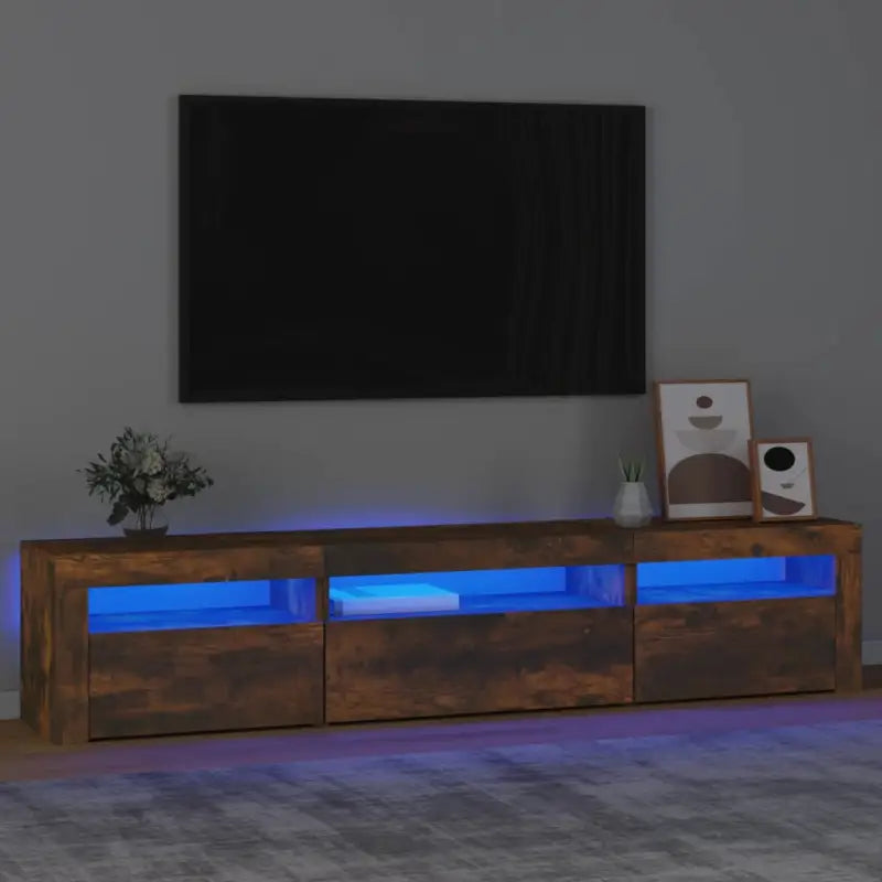 Tv-meubel met rgb led-verlichting en hoogwaardig bewerkt hout - Gerookt eiken / 1 / 195 cm - Tv-meubels