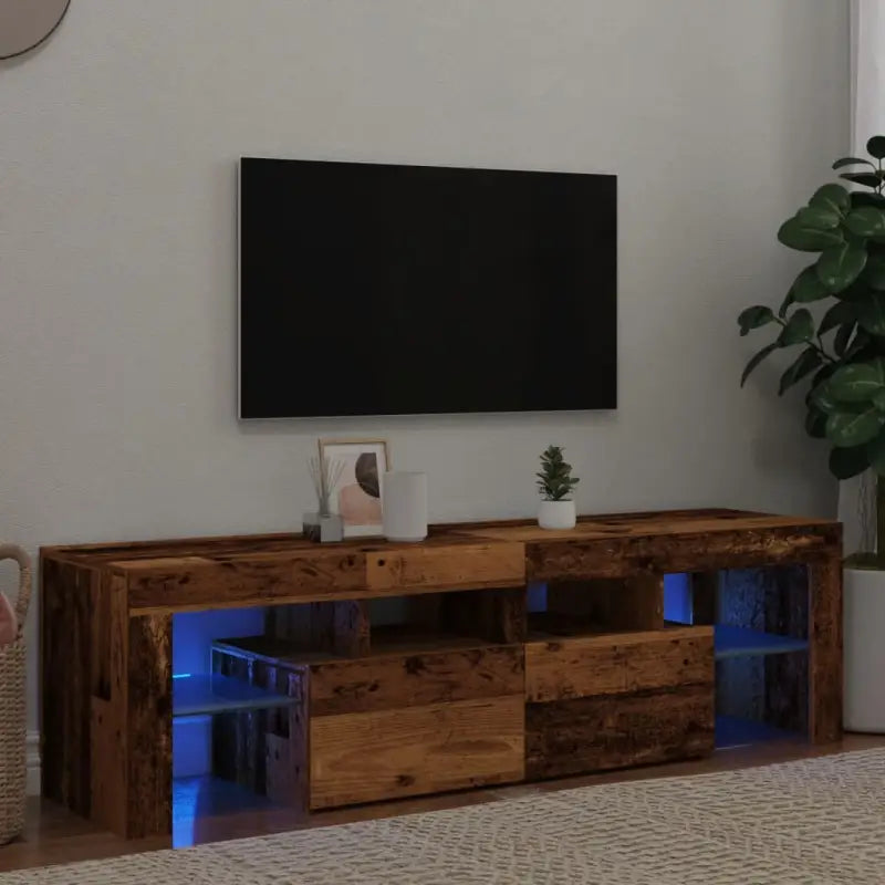 Tv-meubel met rgb led-verlichting en hoogwaardig bewerkt hout - Oud hout / 1 - Tv-meubels