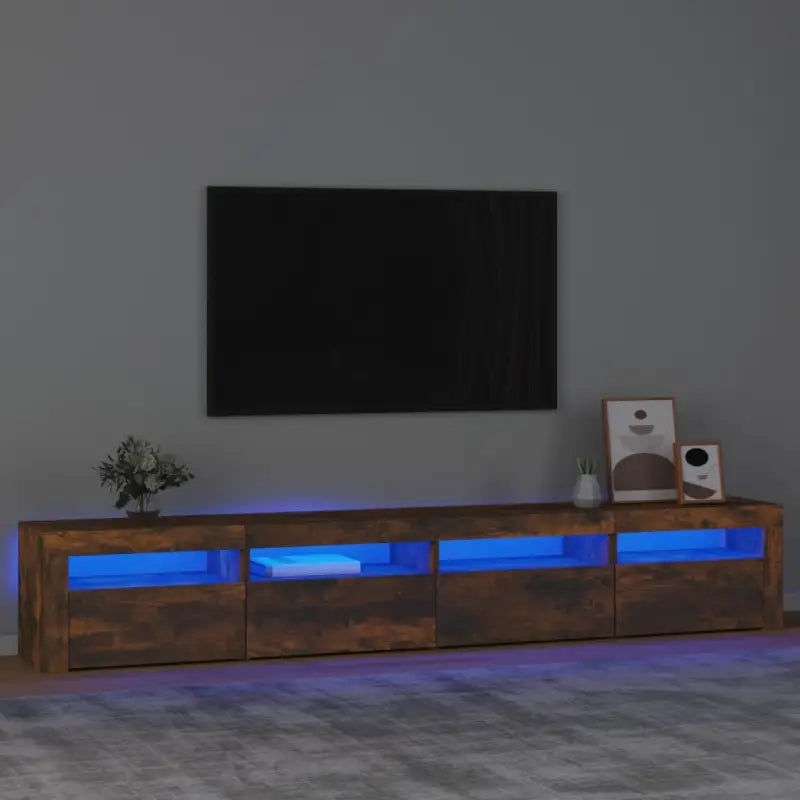 Tv-meubel met rgb led-verlichting en praktisch houten ontwerp - Gerookt eiken / 1 / 240 cm - Tv-meubels