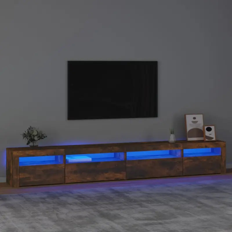 Tv-meubel met rgb led-verlichting en praktisch houten ontwerp - Gerookt eiken / 1 / 270 cm - Tv-meubels