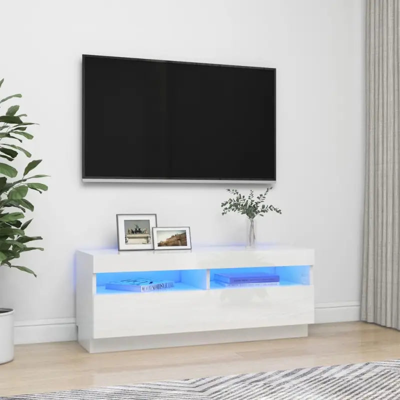 Tv-meubel met RGB LED-verlichting en trendy praktisch ontwerp - Hoogglans wit / 1 / 100 cm - Tv-meubels