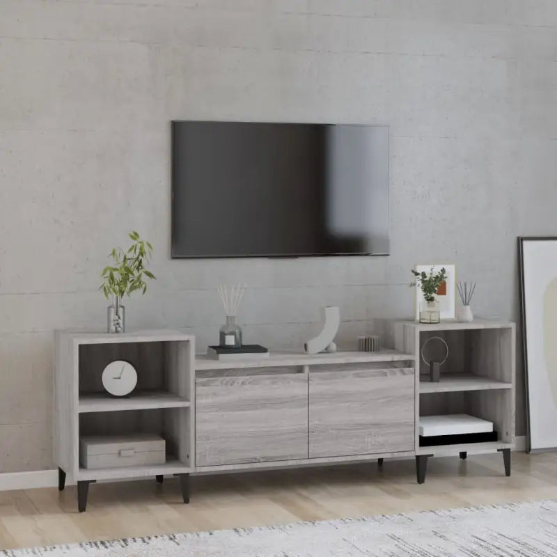 Tv-meubel van bewerkt hout in grijs sonoma met stevig en stijlvol design - Grijs sonoma / 1 - Tv-meubels
