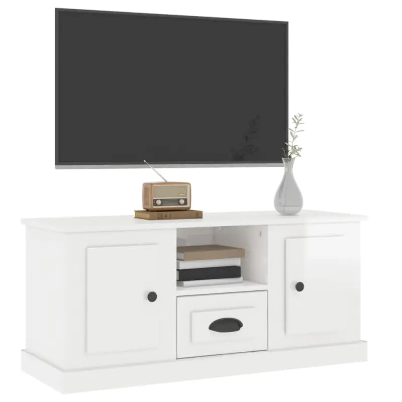Tv-meubel van bewerkt hout in hoogglans wit met trendy design - Tv-meubels