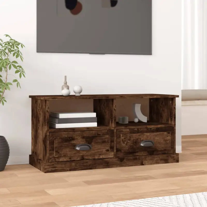 Tv-meubel van bewerkt hout in hoogglans wit voor een trendy uitstraling - Gerookt eiken / 1 - Tv-meubels