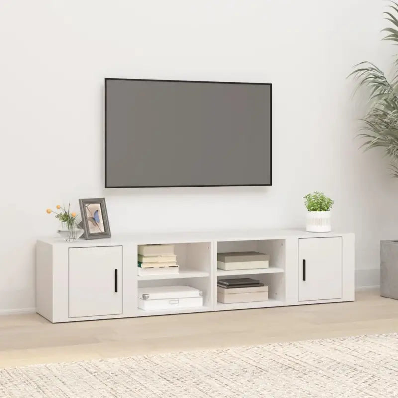 Tv-meubel van bewerkt hout met eigentijds en stevig design - Wit / 2 - Tv-meubels