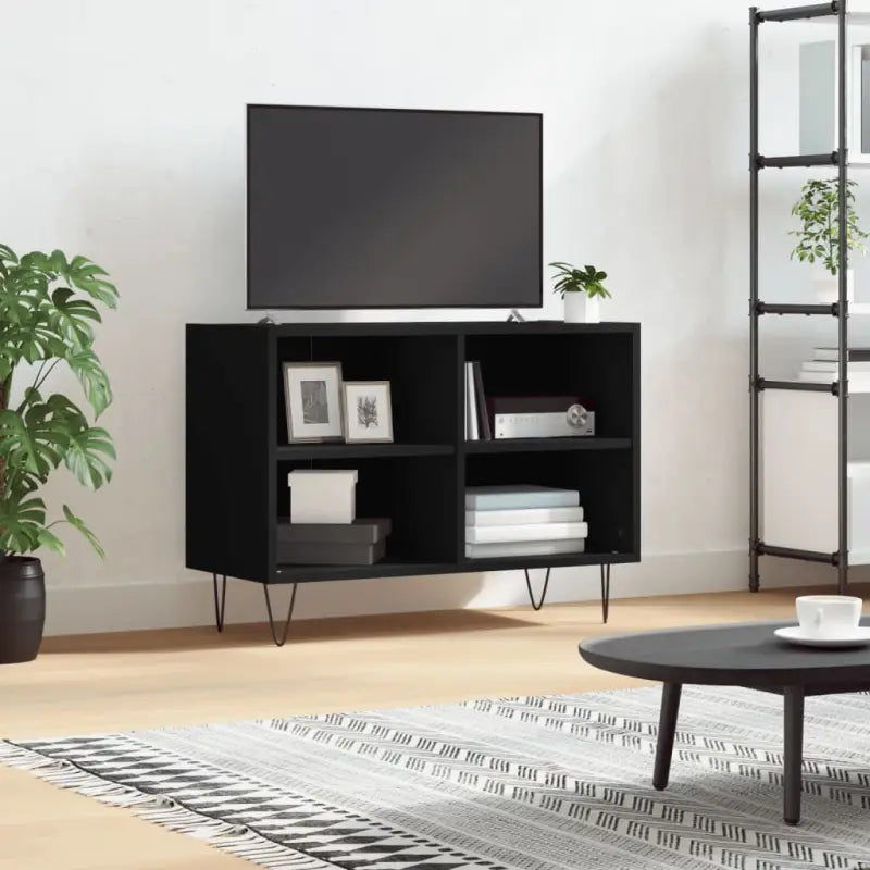 Tv-meubel van bewerkt hout met ijzeren poten en opbergruimte - Zwart / 1 - Tv-meubels