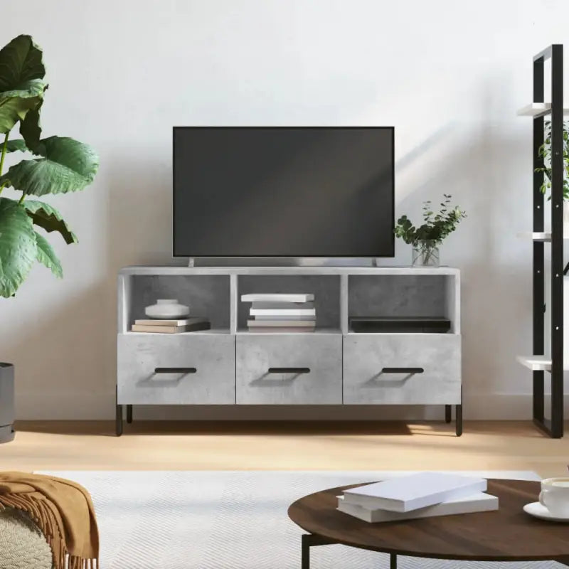 Tv-meubel van bewerkt hout met ijzeren poten en praktisch design - Betongrijs / 1 - Tv-meubels