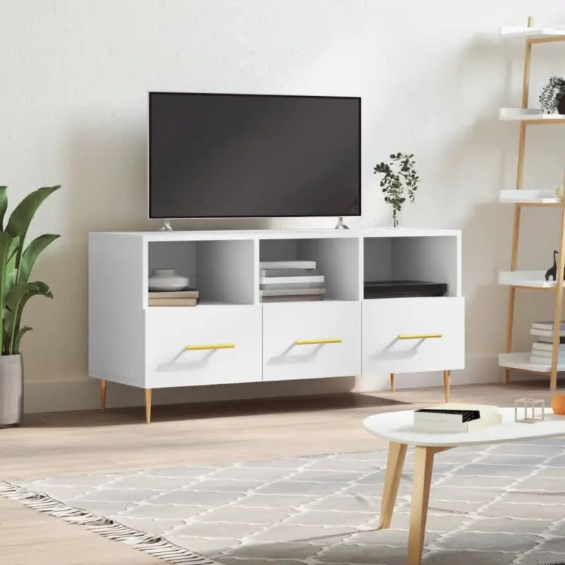 Tv-meubel van bewerkt hout met ijzeren poten en trendy design - Wit / 1 - Tv-meubels