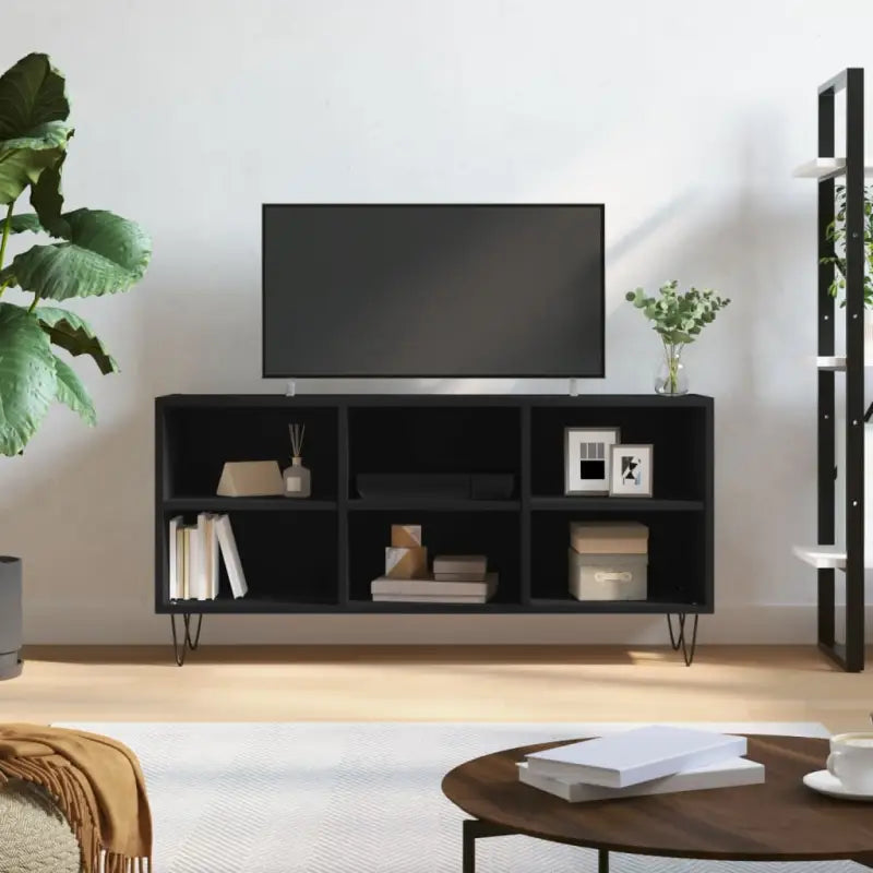 Tv-meubel van bewerkt hout met ijzeren poten en veel opbergruimte - Zwart / 1 - Tv-meubels
