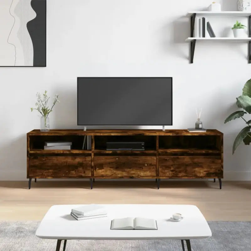Tv-meubel van bewerkt hout met ijzeren poten en veel opbergruimte - Gerookt eiken / 1 - Tv-meubels