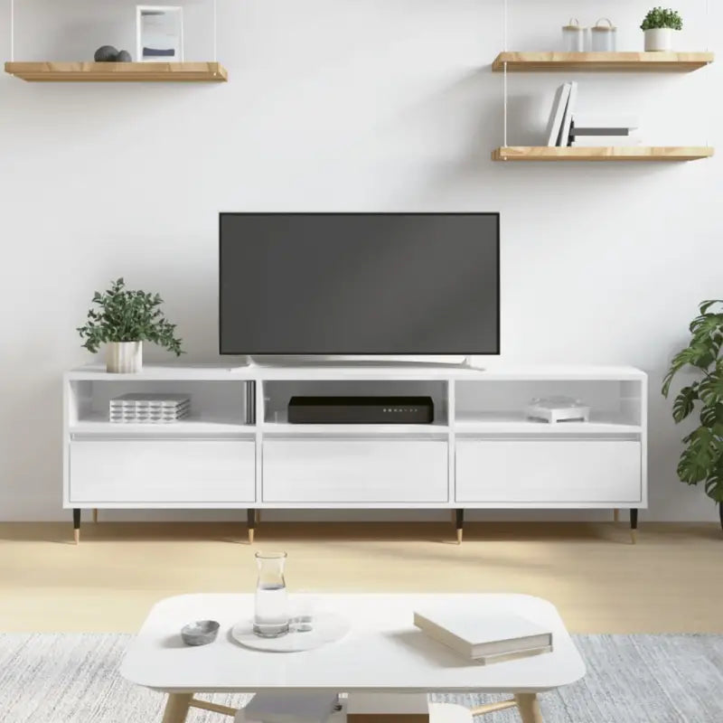 Tv-meubel van bewerkt hout met ijzeren poten en veel opbergruimte - Hoogglans wit / 1 - Tv-meubels