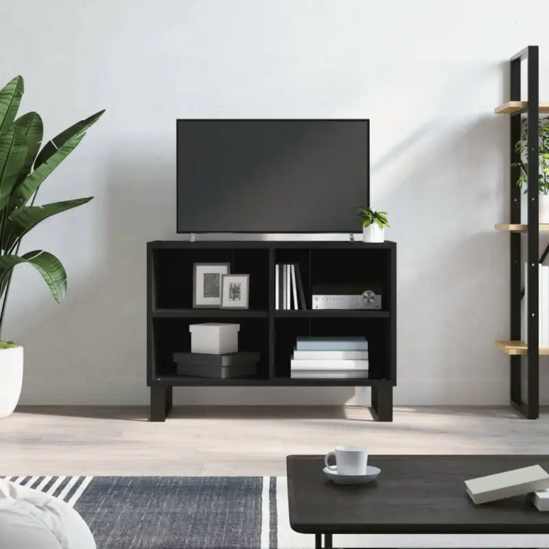 Tv-meubel van bewerkt hout met ijzeren poten en veel opbergruimte - Zwart / 1 - Tv-meubels