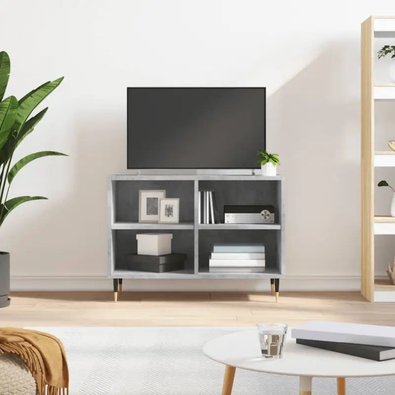 Tv-meubel van bewerkt hout met ijzeren poten en veel opbergruimte - Betongrijs / 1 - Tv-meubels