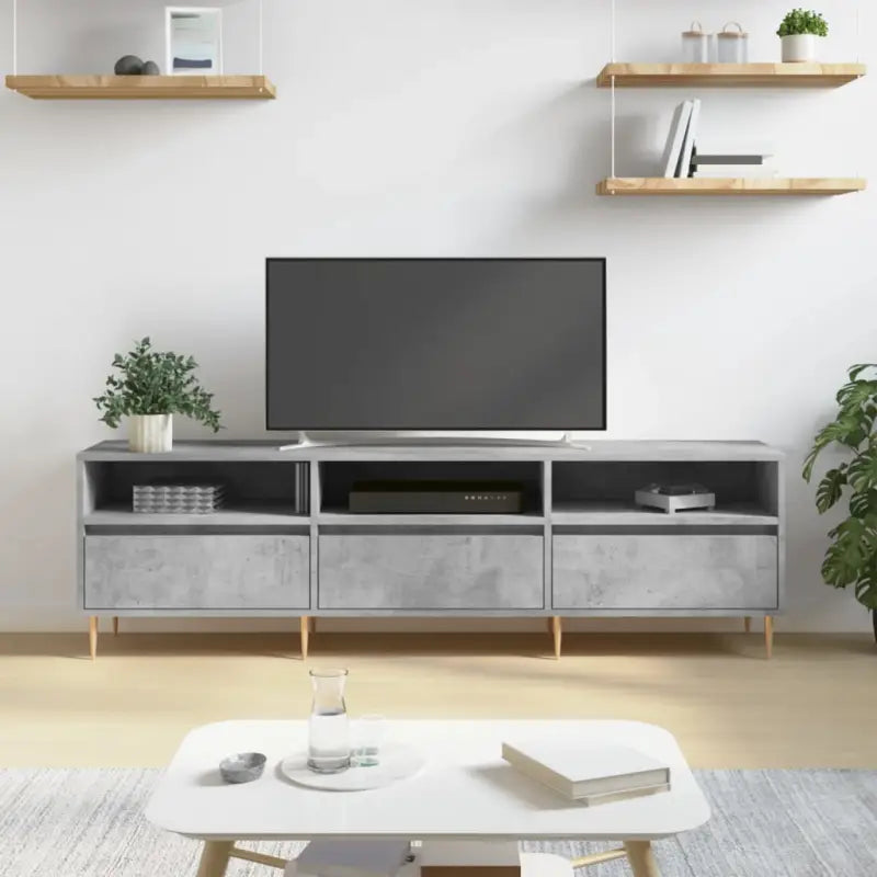 Tv-meubel van bewerkt hout met ijzeren poten en veel opbergruimte - Betongrijs / 1 - Tv-meubels