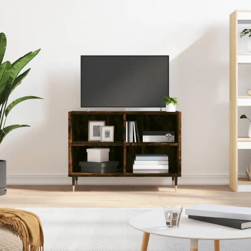 Tv-meubel van bewerkt hout met ijzeren poten en veel opbergruimte - Gerookt eiken / 1 - Tv-meubels