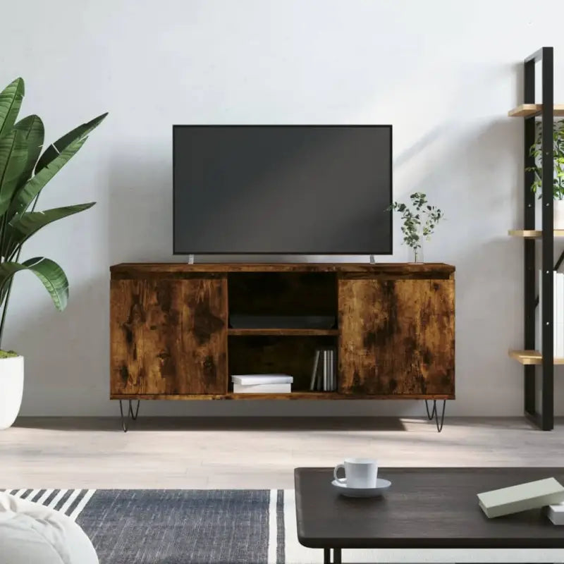 Tv-meubel van bewerkt hout met ijzeren poten en veel opbergruimte - Tv-meubels