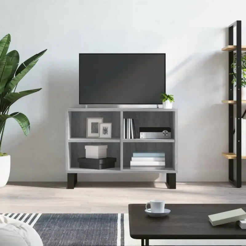 Tv-meubel van bewerkt hout met ijzeren poten en veel opbergruimte - Grijs sonoma / 1 - Tv-meubels