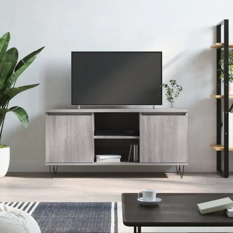 Tv-meubel van bewerkt hout met ijzeren poten en veel opbergruimte - Grijs sonoma / 1 - Tv-meubels