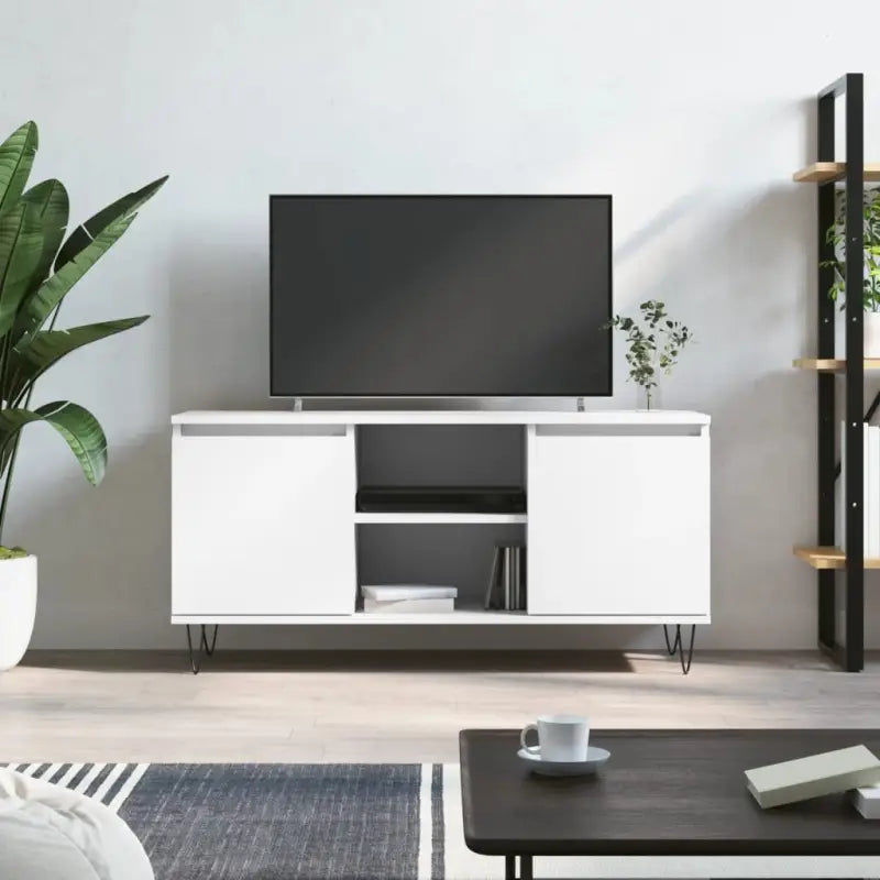 Tv-meubel van bewerkt hout met ijzeren poten en veel opbergruimte - Wit / 1 - Tv-meubels
