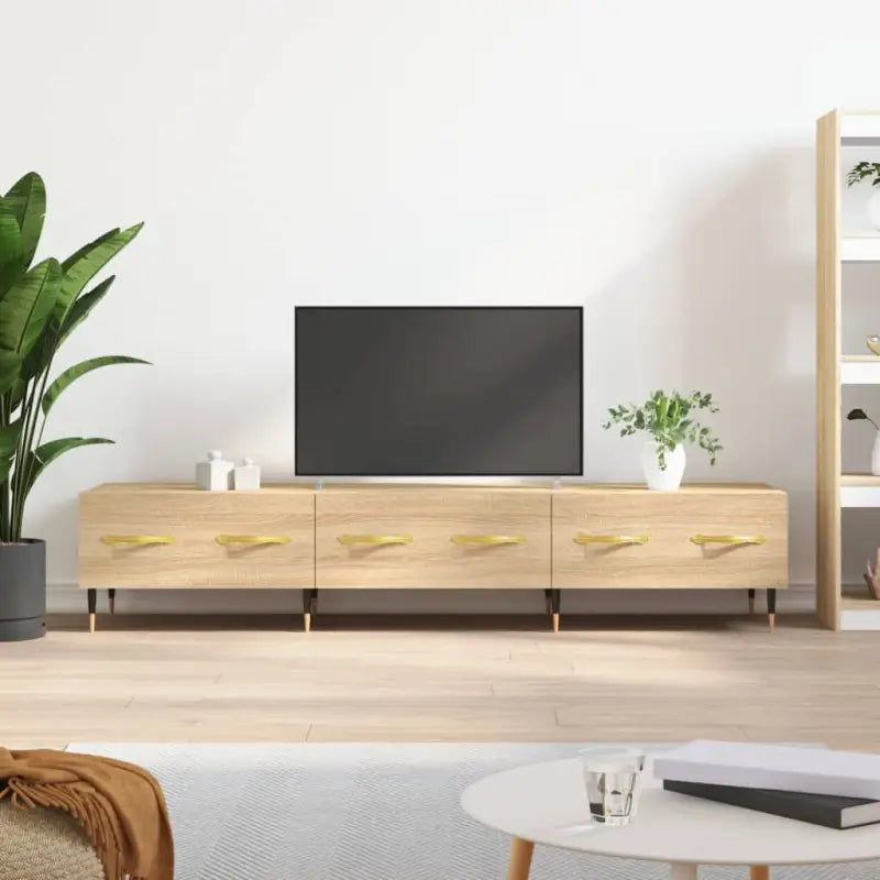 Tv-meubel van bewerkt hout met ijzeren poten in hoogglans wit - Sonoma eiken / 1 - Tv-meubels