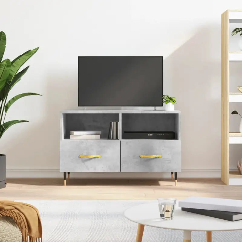 Tv-meubel van bewerkt hout met ijzeren poten in Sonoma Eiken design - Betongrijs / 1 - Tv-meubels