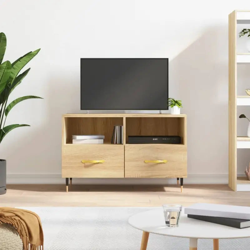 Tv-meubel van bewerkt hout met ijzeren poten in Sonoma Eiken design - Sonoma eiken / 1 - Tv-meubels